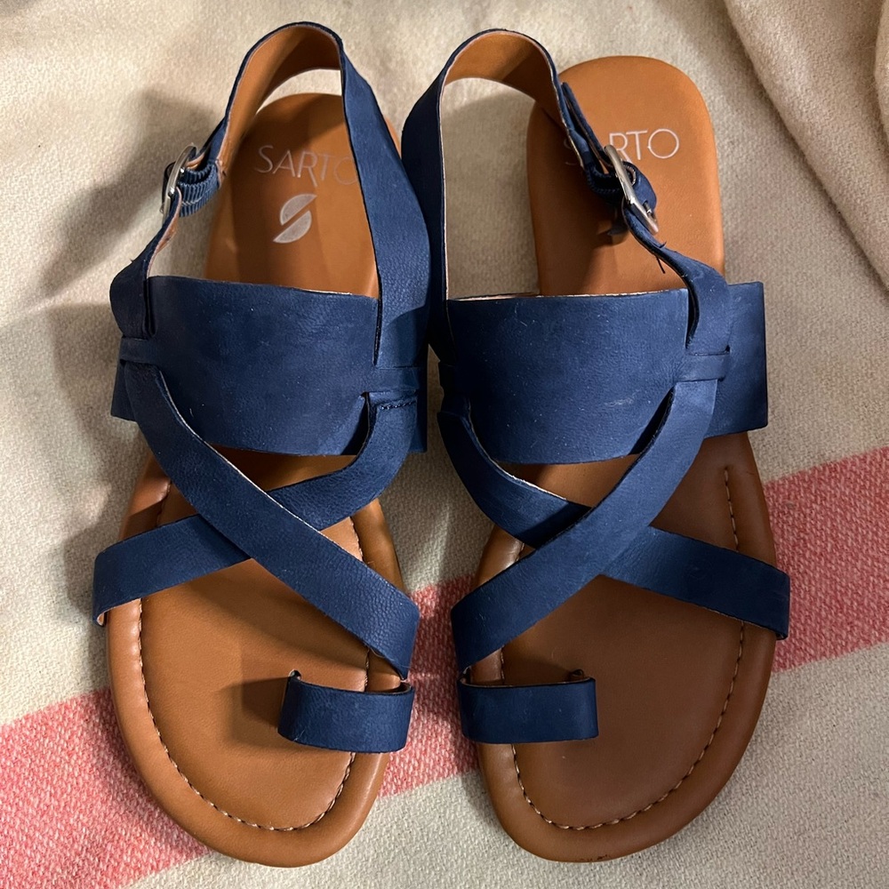 Women’s Sarto Gia Indigo Blue Suede Leather Slingback Sandals Size 7M NWOT